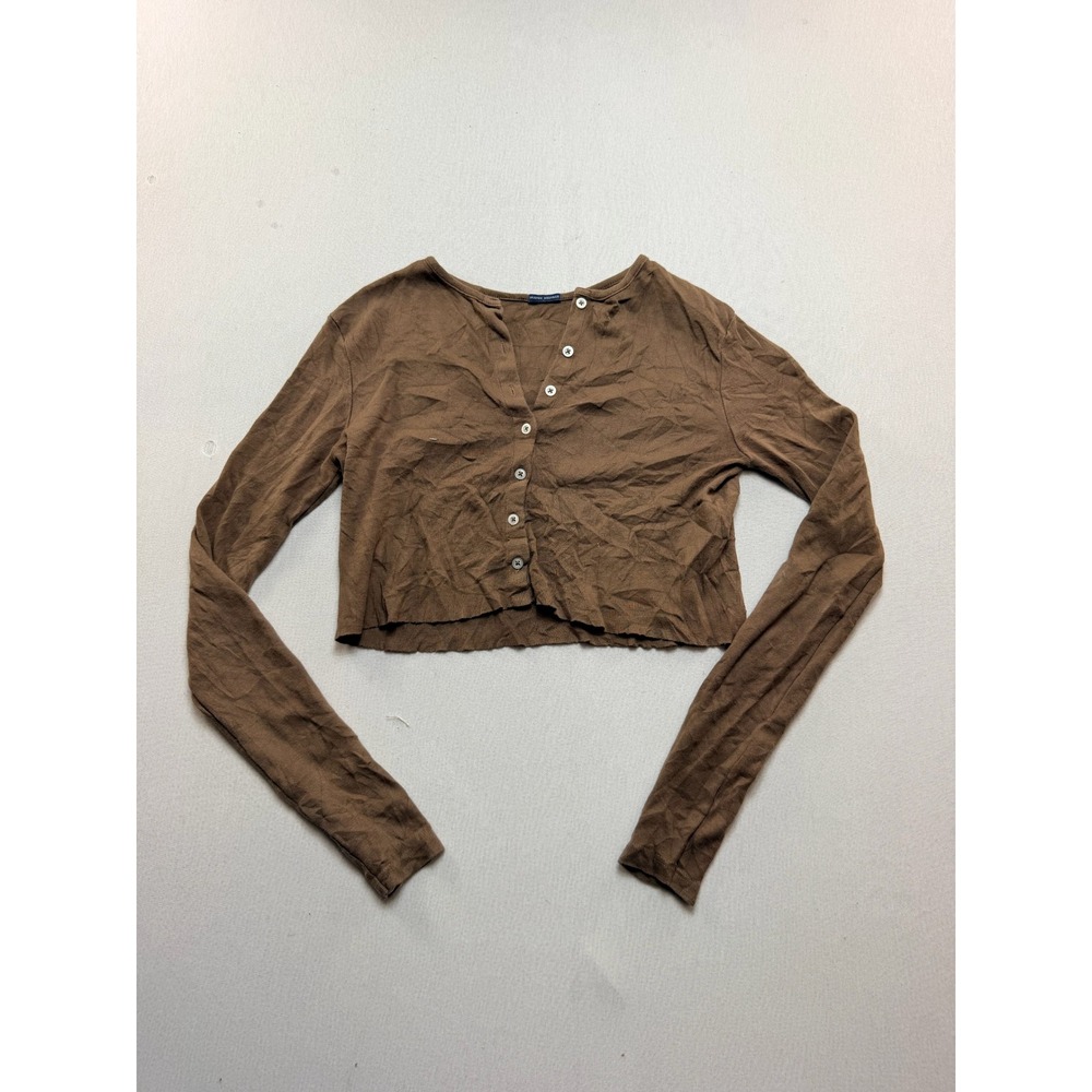 Brandy Melville Cardigan Women One Size Brown Ribbed Crop Top Long Sleeve